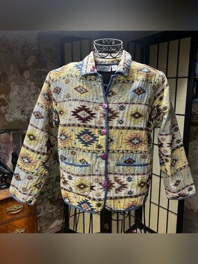VTG 90s Jane Ashley Southwestern Aztec Tapestry Jacket: Size MEDIUM